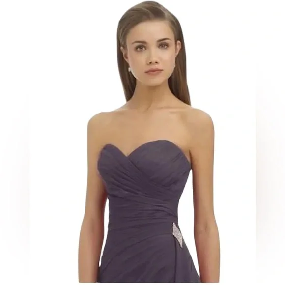 Bill Levkoff Violet/Purple/Eggplant Sweetheart Strapless Chiffon Long Gown Dress - Picture 2 of 15